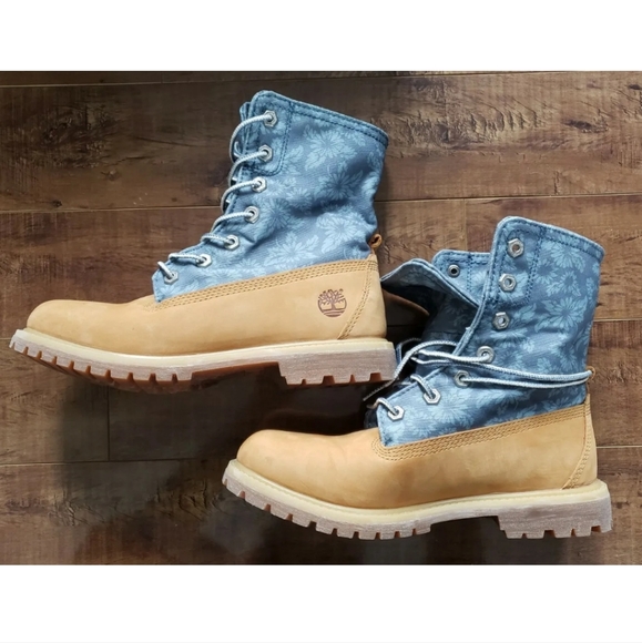 TIMBERLAND Earthkeepers Canvas Fold Down RARE WHEAT/ FLORAL Boots Women Sz US7.5 - Picture 12 of 12